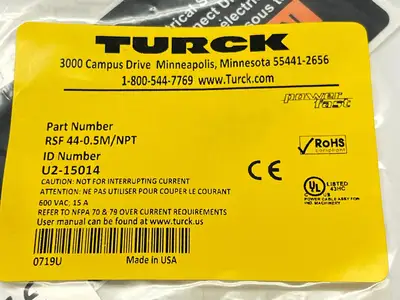 RSF44-0.5M/NPT | Turck  PowerFast Cordset Mini 4-Pin Male Flying Lead 0.5M U2-15014 - New
