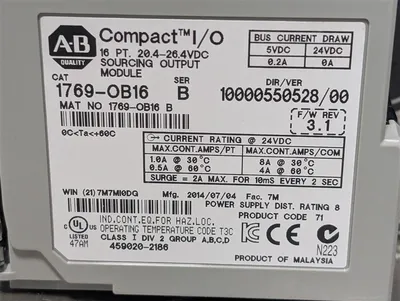 Allen Bradley 1769-OB16/B Compact I/O 16pt 20.4-26.4VDC Sourcing Output Used