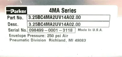 NEW PARKER 3.25BC4MA2UV14A02.00 PNEUMATIC CYLINDER 4MA SERIES 325BC4MA2UV14A0200