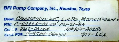 NEW C-22221-02-00-021-21-B4 COMPRESSION NUT LH THREAD PMP-PA004