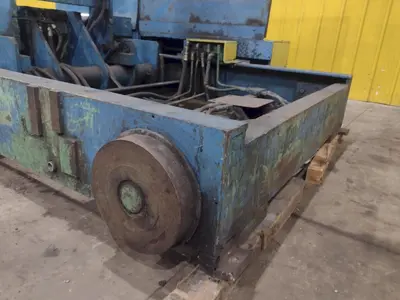 20,000 LBS X 54" X 36" BRANER HYDRAULIC COIL CAR UPENDER WITH POWER FEED CONVEYOR: YOBRO #25238