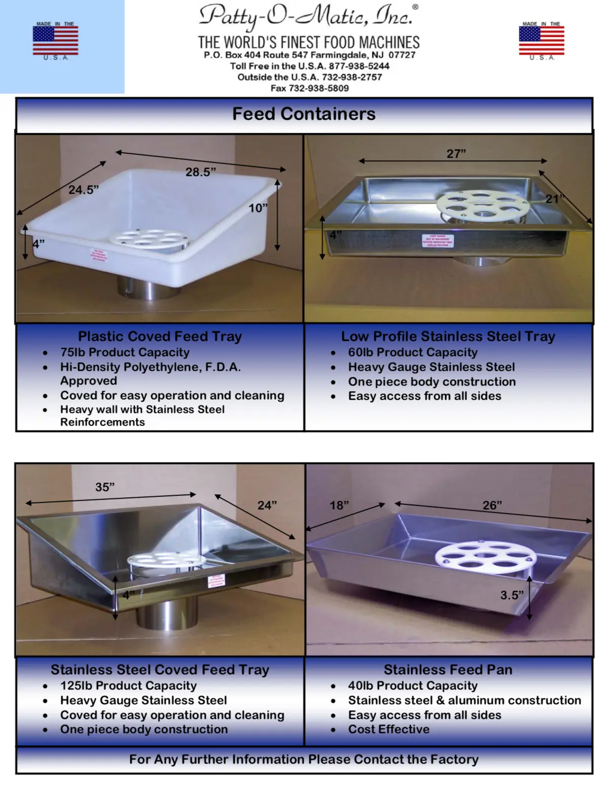 Patty-O-Matic Low Profile Stainless Steel 60 LB Capacity Feed Tray