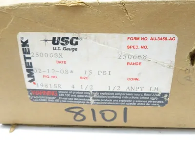NEW AMETEK 1981SR PRESSURE GAUGE 15 PSI 4 1/2 INCH FACE 250068X