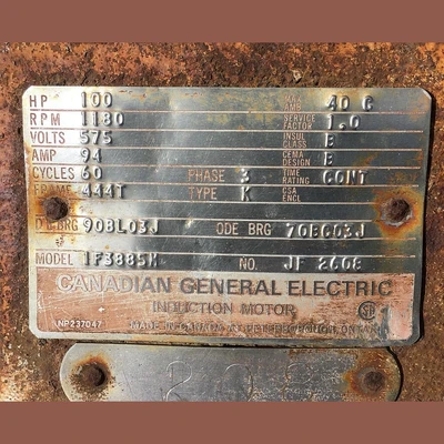 General Electric 100 HP 1200 RPM Motor