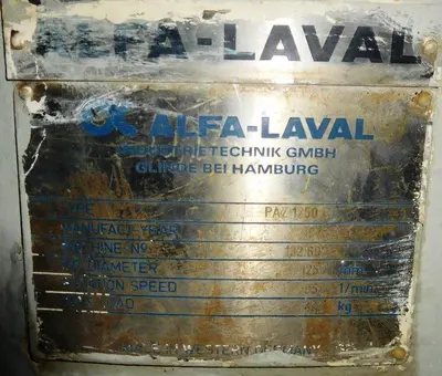 Alfa-Laval PAZ 1250C perforate basket centrifuge, 316SS.