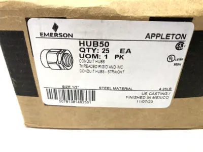 New | in-Stock EMERSON APPLETON STEEL CONDUIT HUB 1/2" LOT OF 14 Electrical Fittings | Maverick Industrial Sales #1119660