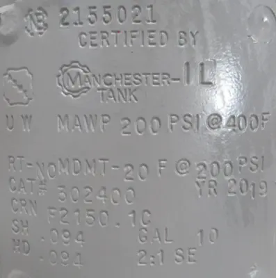NEW MANCHESTER TANK 302400 VERTICAL AIR TANK 10 GAL.