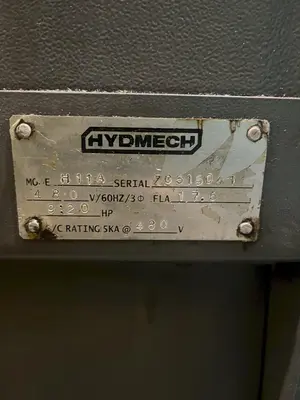 Hyd-Mech Model H-11A Horizontal programmable Automatic saw, 11" x 13" capacity, roller conveyor TS-50 controller. 2015'