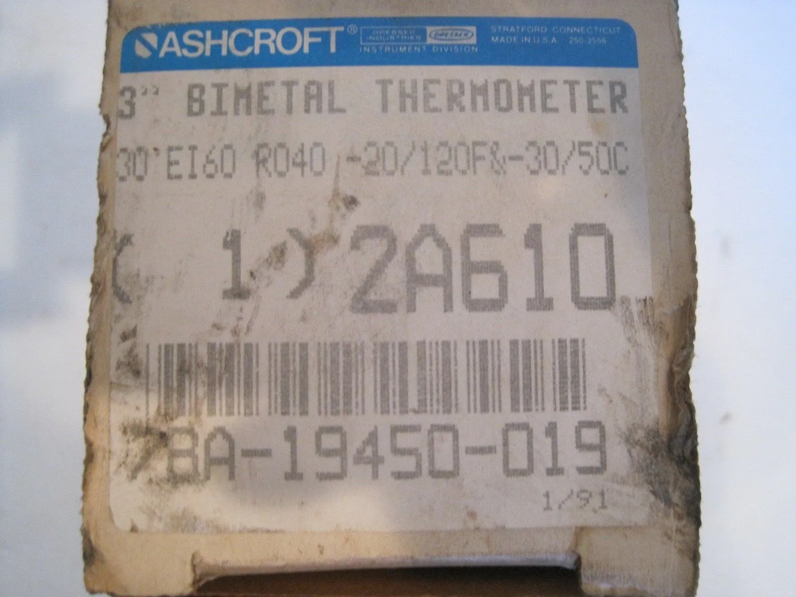 NEW ASHCROFT 2A610 3" BIMETAL THERMOMETER