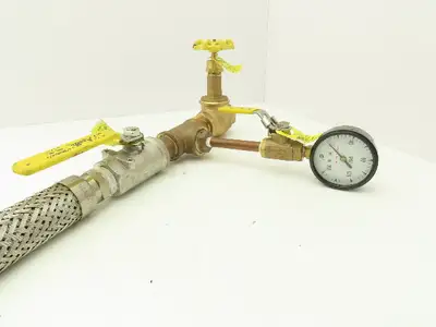1"x 32" Stainless Braided Flex Hose 1"npt Globe Valve o2 Gauge Assembly