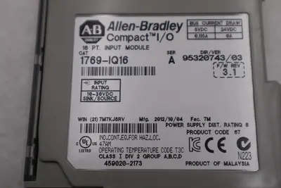 ALLEN-BRADLEY 1769-IQ16 SERIES A  INPUT MODULE STOCK #K-1567C