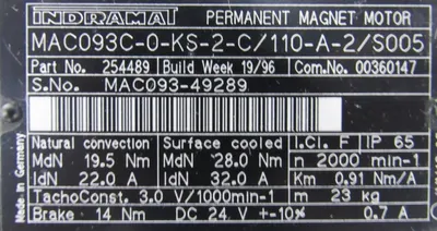 NEW INDRAMAT 254489 SERVO MOTOR MAC093C-0-KS-2-C/110-A-2/S005