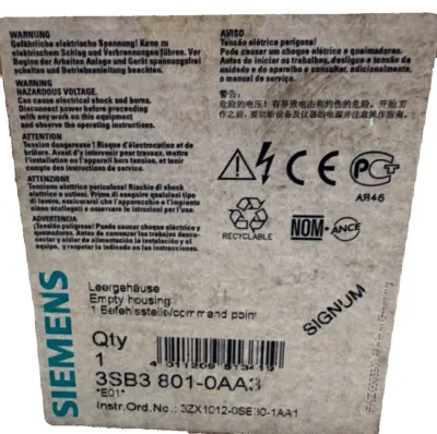 NEW SIEMENS 3SB3801-0AA3 EMPTY ENCLOSURE 3SB38010AA3