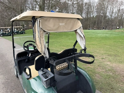 (1) 2015 E-Z-Go golf cart with a Kawasaki gas engine, includes Club canopy and ball washer, fold-dow...