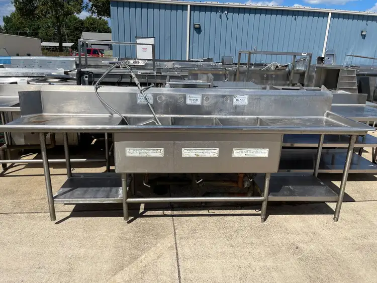 Used Falcon Restaurant Supply Used 120" x 30" Stainless 3 Compartment Sink with Twist Drains JD - SS329 Sinks Illinois US | Falcon Restaurant Supply #1375126