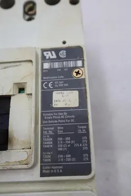 CUTLER-HAMMER HM2P400X5WS10 MOTOR CIRCUIT PROTECTOR SERIES C 600VAC STOCK #3221