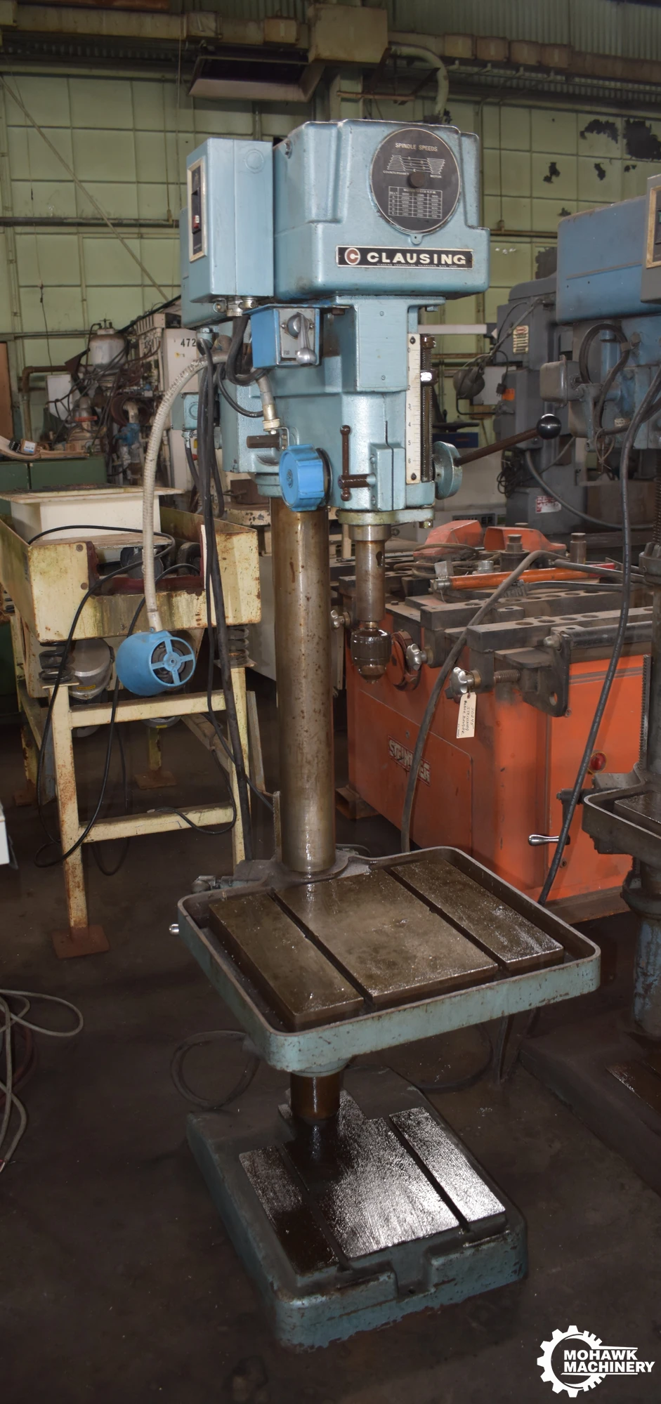 20" CLAUSING "2223" SINGLE-SPINDLE FLOOR-STANDING DRILL PRESS w/MANUAL DOWN FEED - ADJUSTABLE TABLE - #3 MT