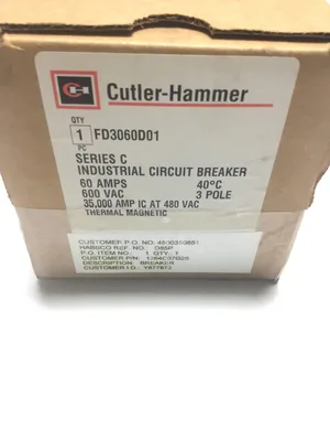 Cutler Hammer FD3060D01 Industrial Circuit Breaker 3 Pole