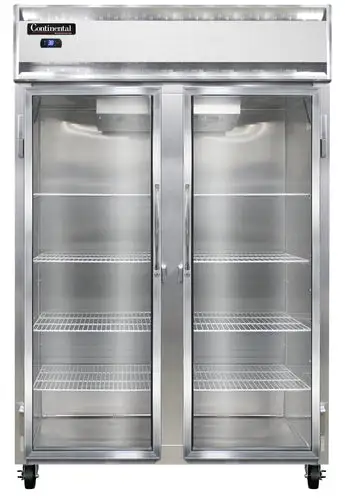 Continental 2RSNSAGD 52" Two Section Reach In Refrigerator, (2) Left/right Hinge Glass Doors, Top Compressor, 115v