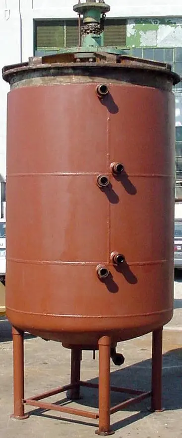 SPC1987  Tank 735 gallon vertical tank, Stainless Steel, Hot Oil or Low Pressure jacket, 20 hp Top Mounted 16 rpm agitator, dish