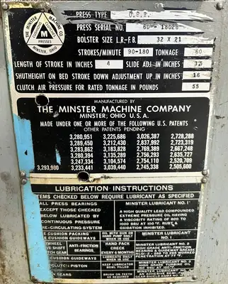 USED 1970 MINSTER MINSTER 6D PRESS