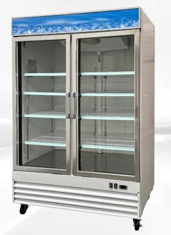 171-0104 53” Glass 2 Door Self Contained Reach In Cooler