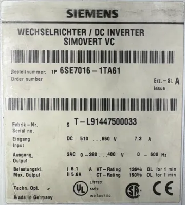 Siemens 1P 6SE7016-1TA61 Variable Frequency Drives | ESS Industrial Equipment Sales (4)