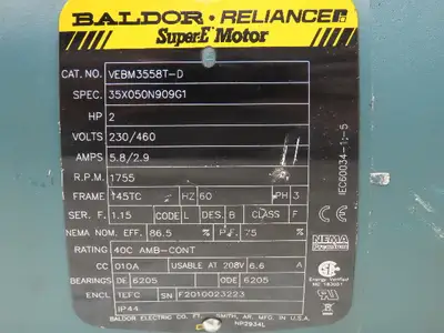 Baldor VEBM3558T-D Inline Gearmotor w/Brake 2Hp 460V 145TC Quantis 42:1 Reducer
