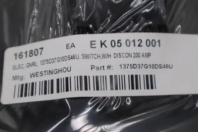 NEW Westinghouse 1375D39G02 3P 200A NEC SW STOCK G290A