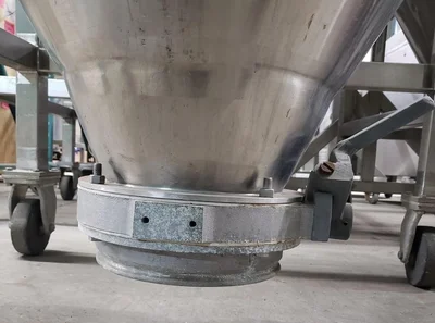 Tote Stainless Steel Cone Bin 65 gal. with 6'' Bottom Butterfly Valve # 8019