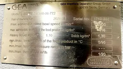 (7) GEA Westfalia SSI 300-06-772 vegetable protein clarifier centrifuges, 316SS.