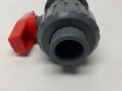 USED SHYOULI 1/2" DOUBLE UNION PVC BALL VALVE, GRAY, SLIP SOCKETS