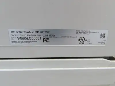 Ricoh Aficio MP 9002 Laser Mono BW Printer Copier Scan Duplex 90PPM Touch Screen