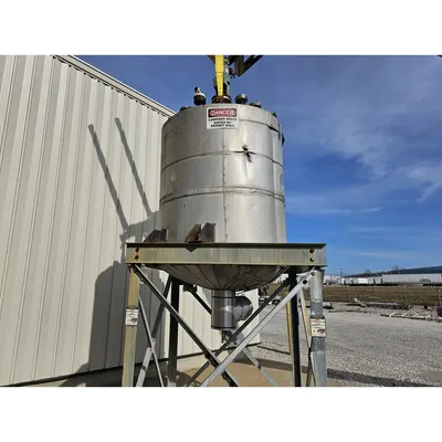 Used 750 Gallon Stainless Steel Liquid Tank and Support Stand