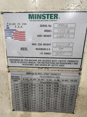 USED MINSTER MEF5-20; MRH10-26; MSH-20-26