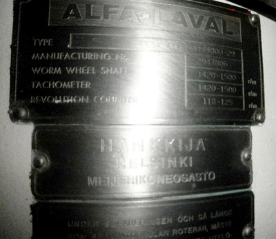 Alfa-Laval FESX 412B-35 nozzle centrifuge, 316SS.