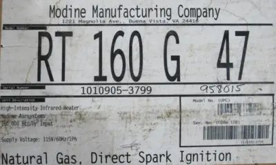 NEW MODINE RT160G47 INFRARED RADIANT CERAMIC HEATER 160000 BTU 115V RT160G4