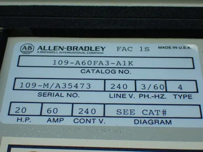 USED ALLENBRADLEY 109A60FA3A1K