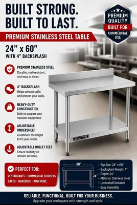 24x60 4" Backsplash Stainless Steel Table
