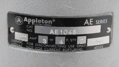 NEW APPLETON AE1048 SCREW CAP RECEPTACLE 100AMP