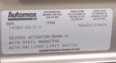 NEW AUTOMAX NDASX110A0A ACTUATOR ASSEMBLY N100DA, NXL11000, 3FT BALL VALVE