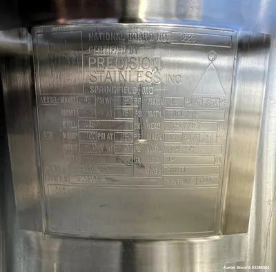 Used Industrial Precision Stainless Tank, Board Rated.