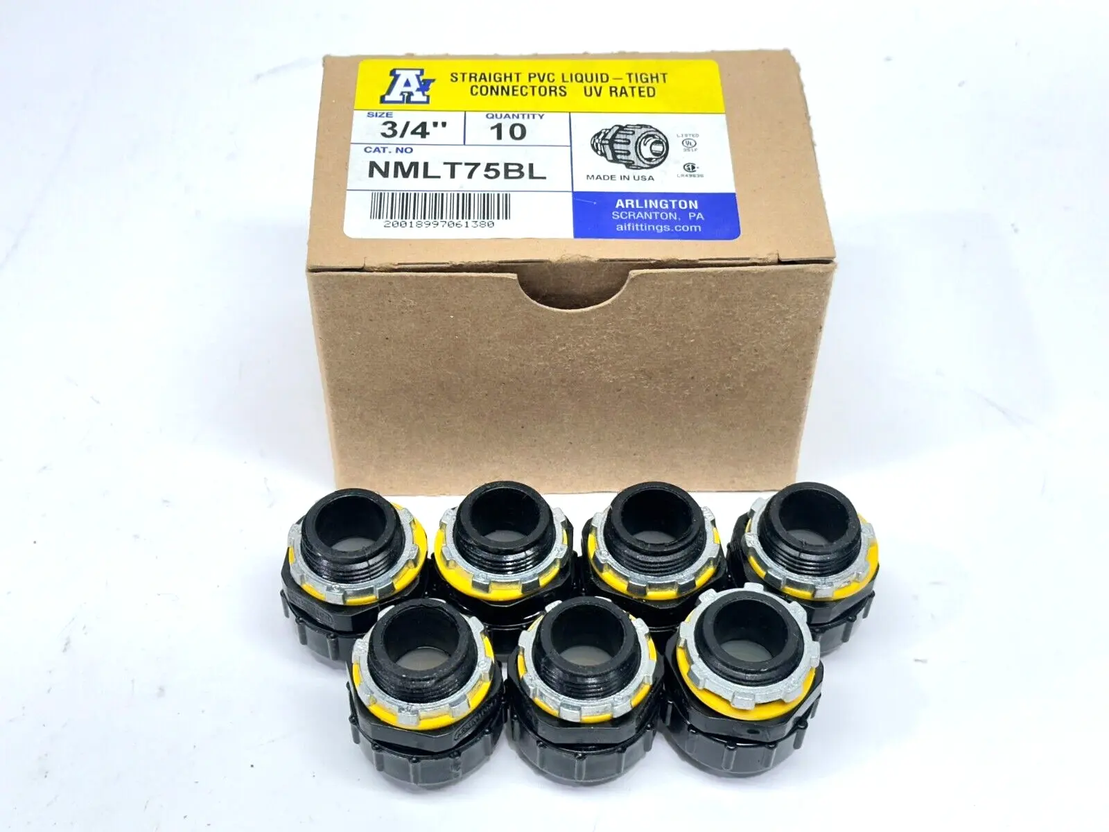 NMLT75BL | Arlington  Straight PVC Liquid Tight Connectors 3/4" LOT OF 7 - New Other