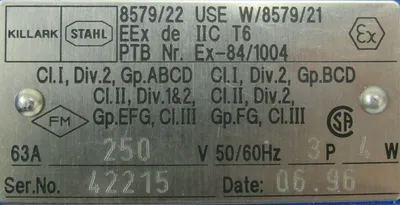 NEW KILLARK 8579/22 PLUG 63A 250V 3P 4W 857922 EX