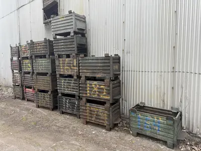 36” x 18” x 18” STEEL STACKABLE STEEL TUB PARTS BIN CONTAINER WITH DUMP DOOR : STOCK #20222