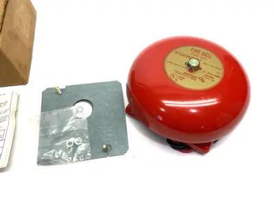 USED EDWARDS SIGNALING FIREBELL FIRE ALARM BELL, VIBRATING, RED, 6" DIA.