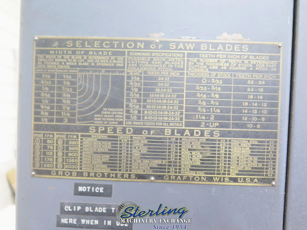 Used GROB NS-18 Vertical Band Saws California US | Sterling Machinery Exchange #1465996
