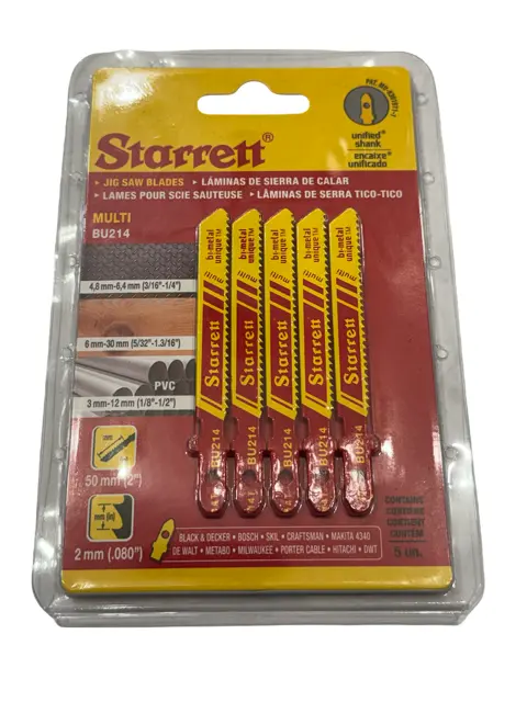Starrett 2" Bi-Metal Jig Saw Blades Unified Shank 14T 5 Pack