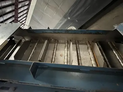 USED MAYFRAN 18" WIDTH MAYFRAN STEEL BELT HOCKEY STICK INFEED CONVEYOR
