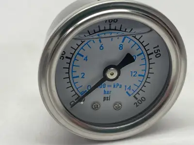 Marshall Instruments WS00200 Pressure Gauge WS White PSI/kPa/Bar Dial 1.5" - New – Open Box
